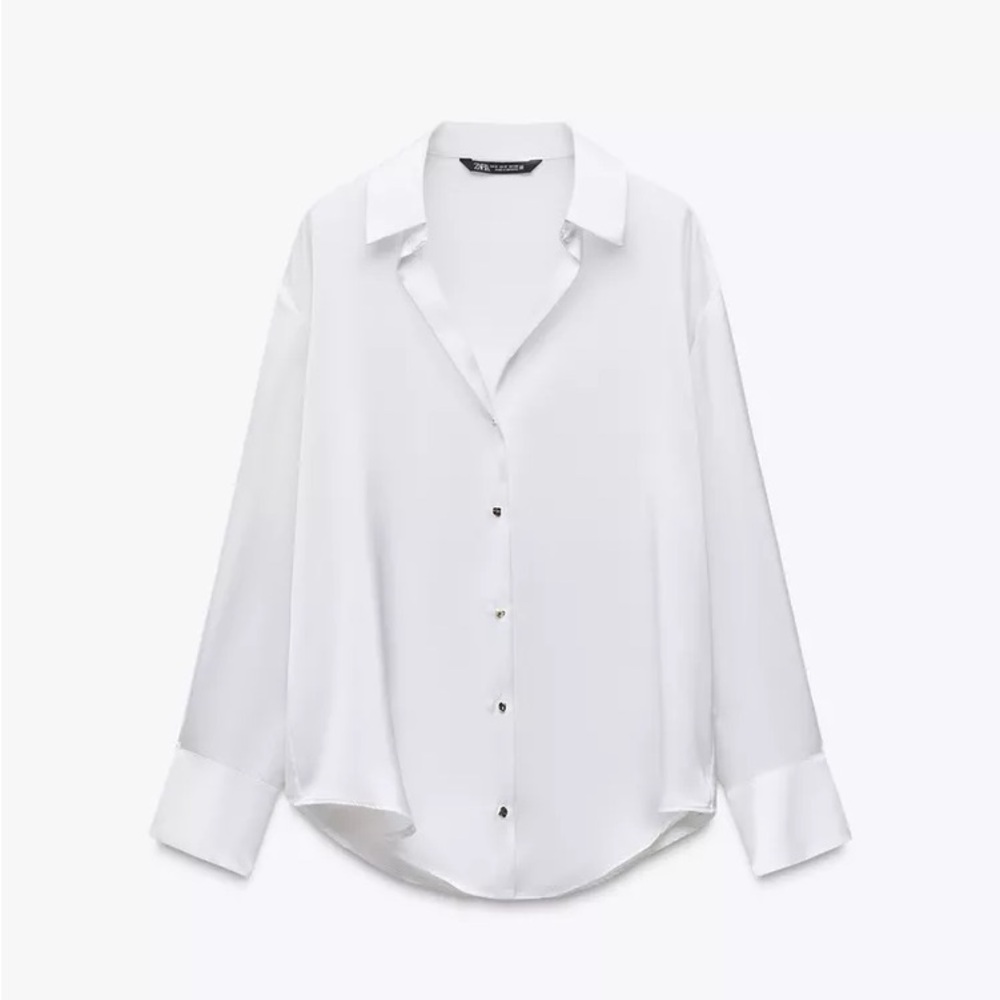 Zara White Blouse Satin Effect XS NWT